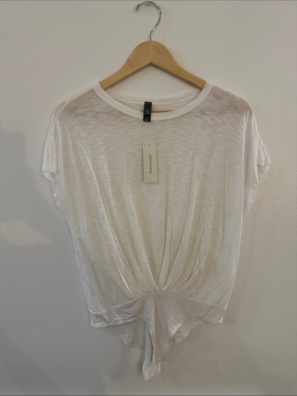 Alya White Front-Twist Short Sleeve Bodysuit